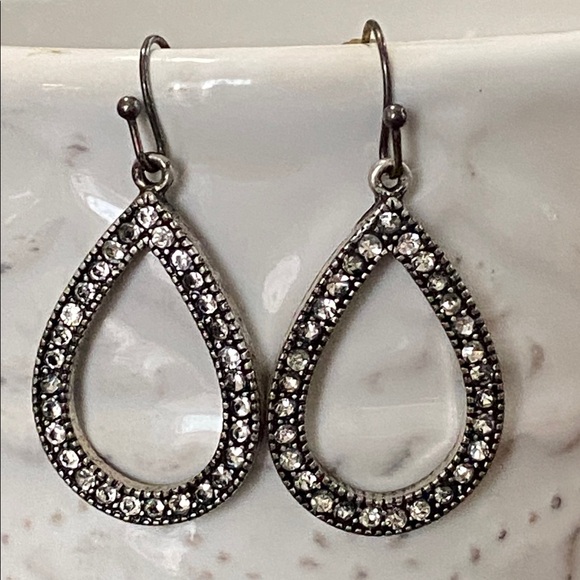 Nordstrom Jewelry - Modern Silver Teardrop Crystal Pave Style Marcasite Drop Earrings